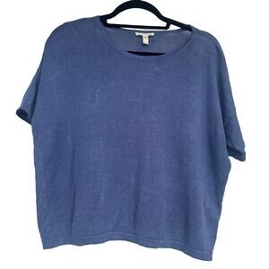 Eileen Fisher Womens Blue Organic Linen Short Sleeve Tee Size SP